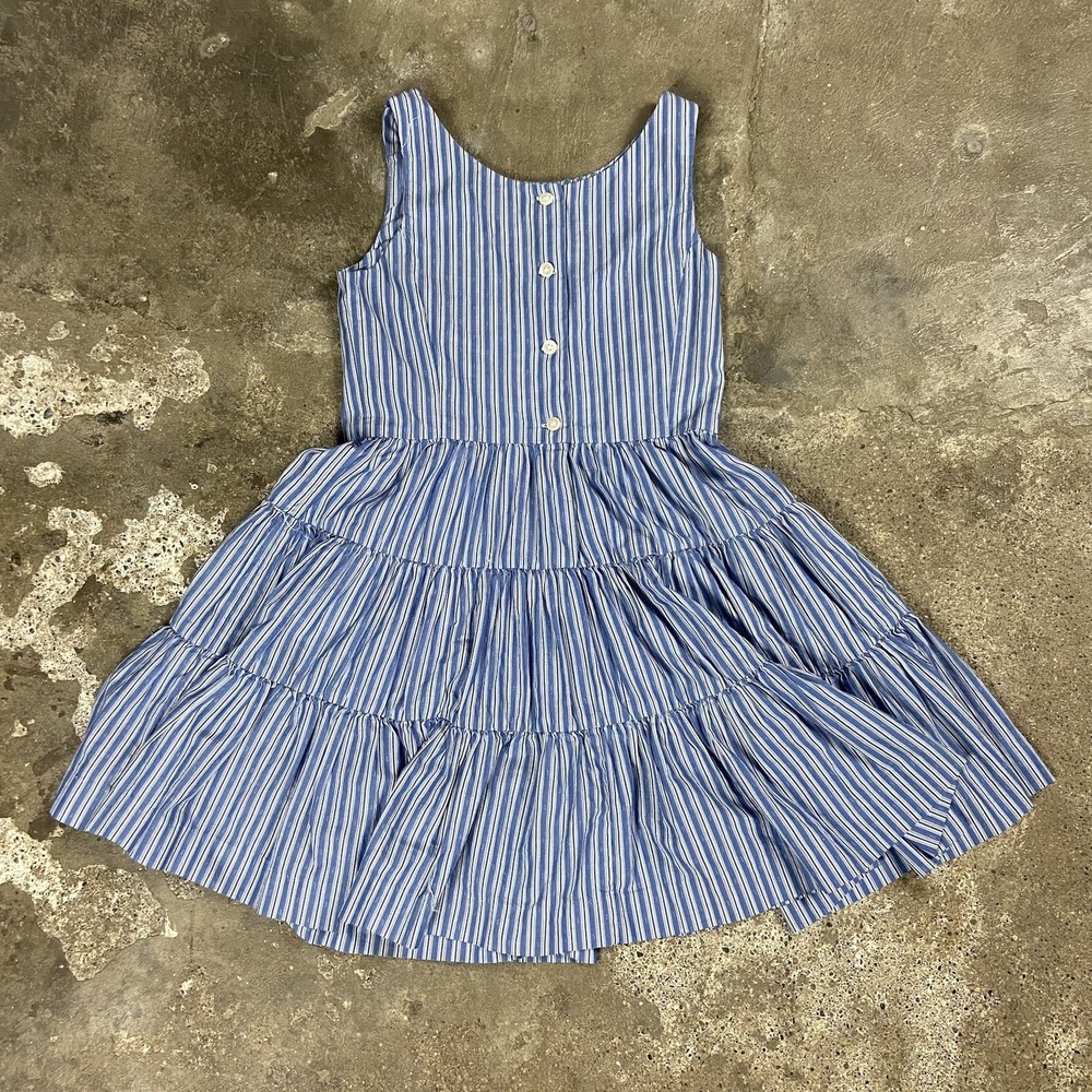 Polo Ralph Lauren Tiered Sundress Girls Size 8 Blue Striped Flared Button Down